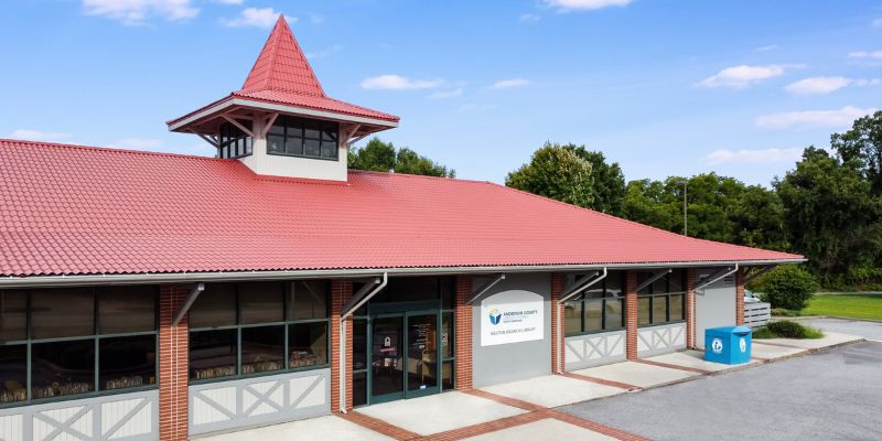 Belton Library entrance and roofline