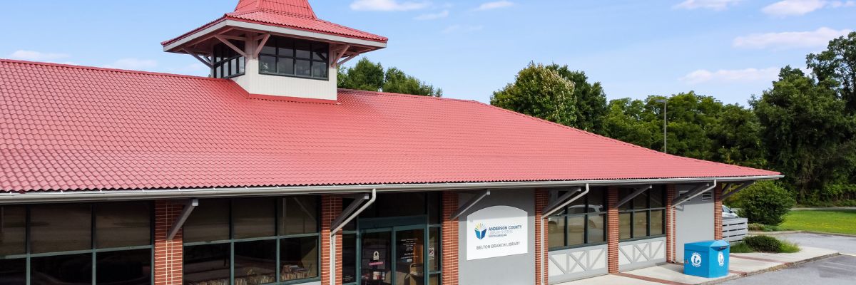 Belton Library entrance and roofline