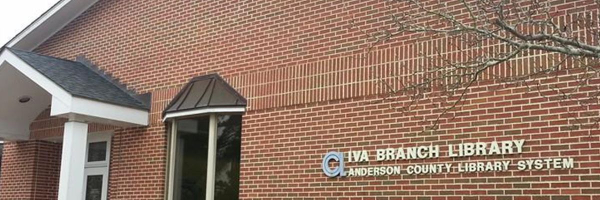 Iva Library brick building and entryway