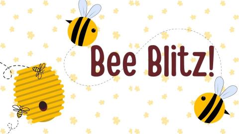 Bee Blitz with illustrated bees and a hive