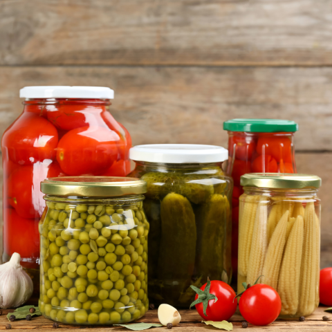 Jars of various preserved food