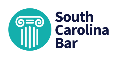 Text reads South Carolina Bar on the left aqua colored circle with top of column image