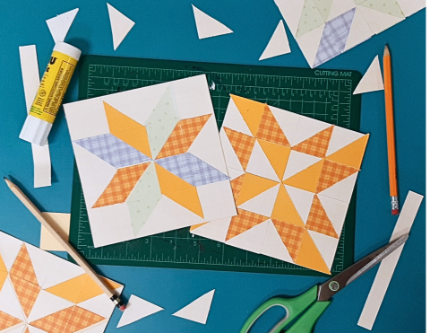 Quilt blocks made with paper collage 