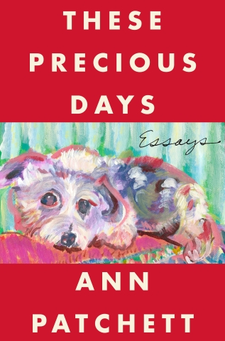 bright read cover with a painted image of a dog in the center