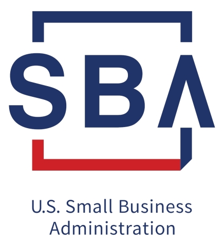 Letters in blue within blue and red square over top of text reading U.S. Small Business Administration