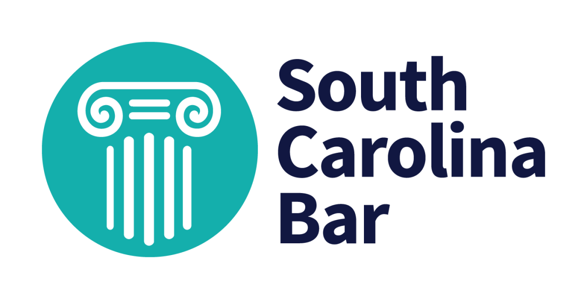 Text reads South Carolina Bar on the left aqua colored circle with top of column image