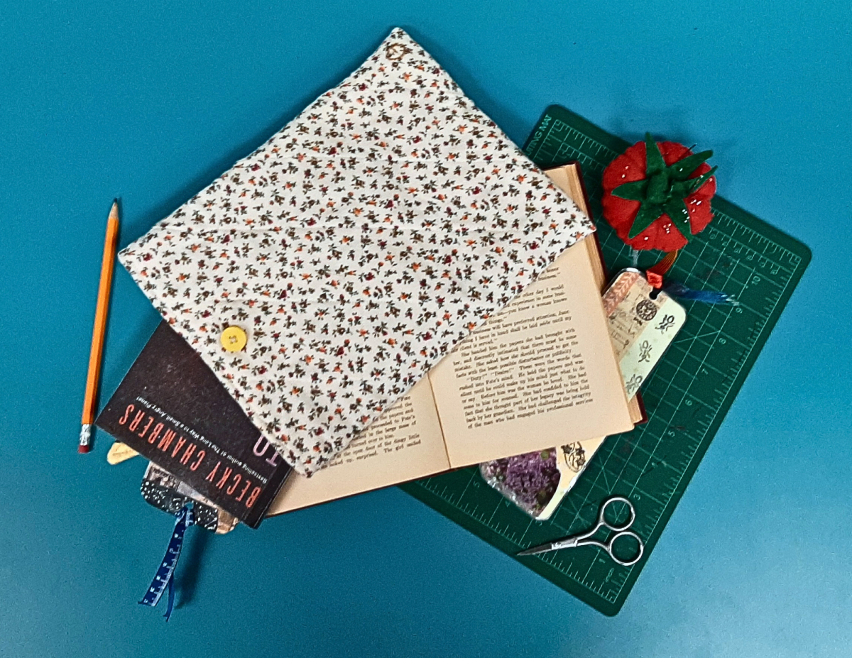 a book sleeve made of floral fabric. 